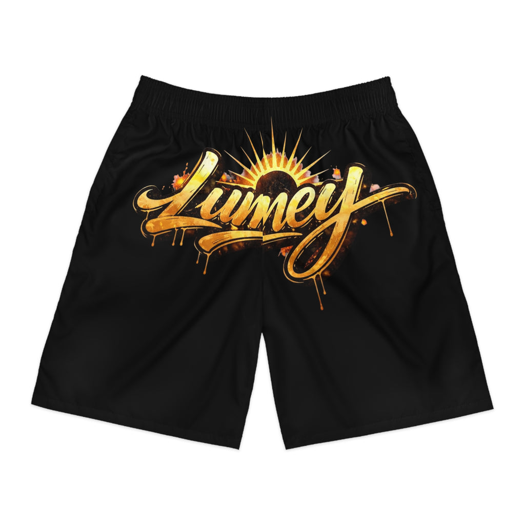 Lumey Gold Script Jogger Shorts — Men’s Urban Sunrise Athletic Shorts