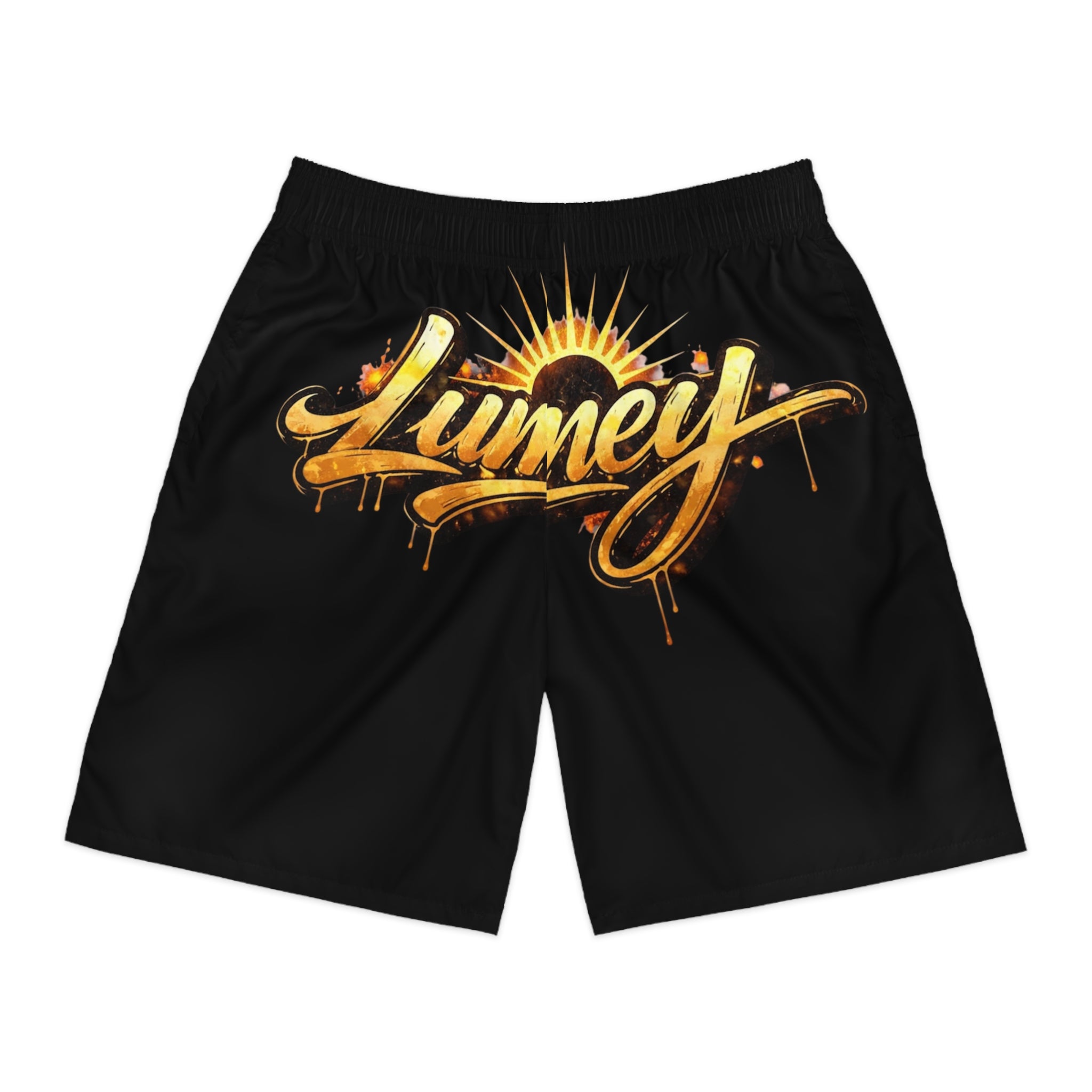 Lumey Gold Script Jogger Shorts — Men’s Urban Sunrise Athletic Shorts