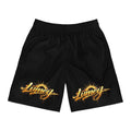 Gold Script Logo Jogger Shorts — Men's Black Athletic Shorts with 'Lumej' Sunburst Design