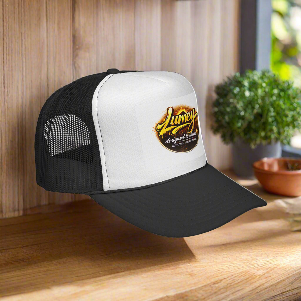 Designed to Shine' Trucker Cap — Retro Sunburst Logo Mesh Hat