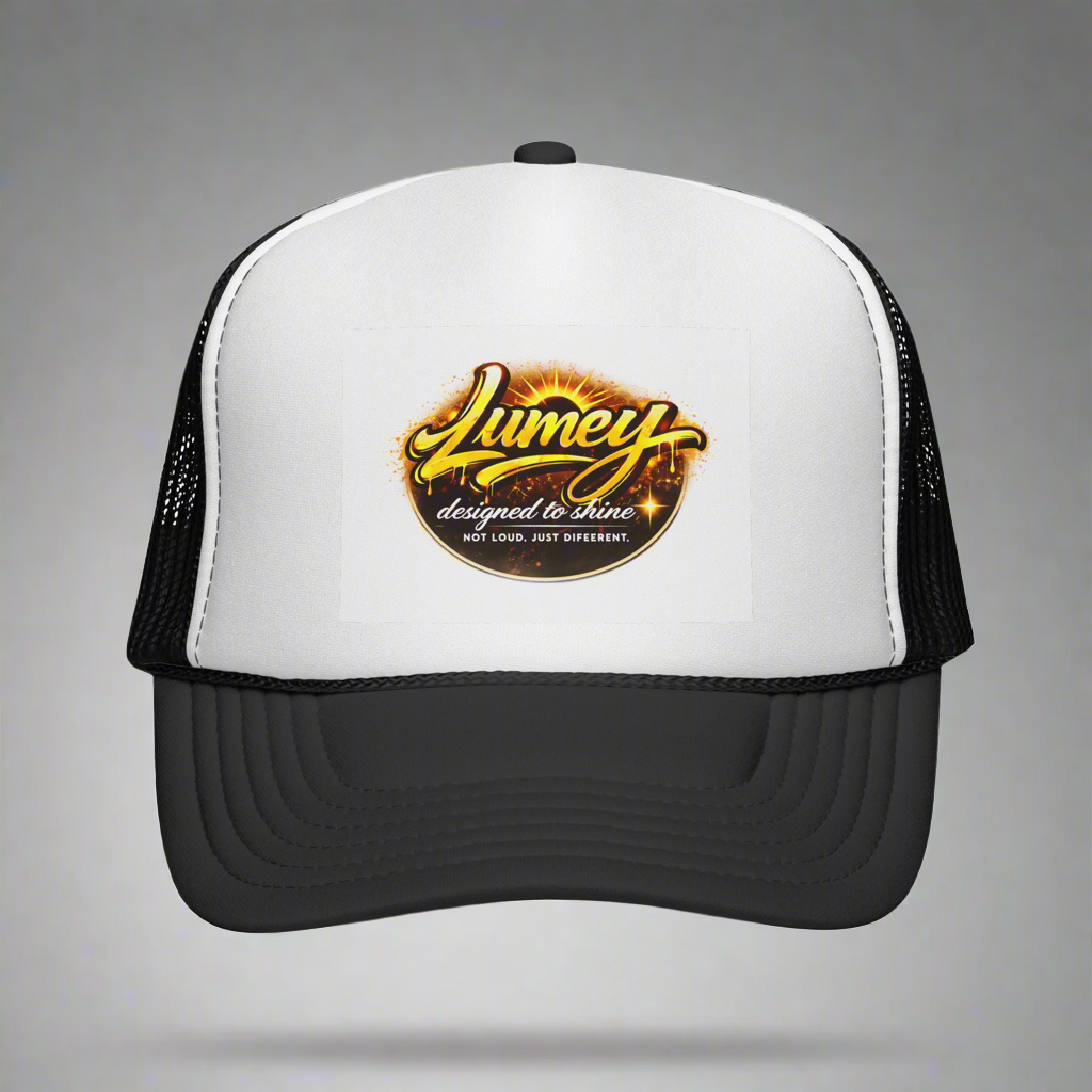 Designed to Shine' Trucker Cap — Retro Sunburst Logo Mesh Hat